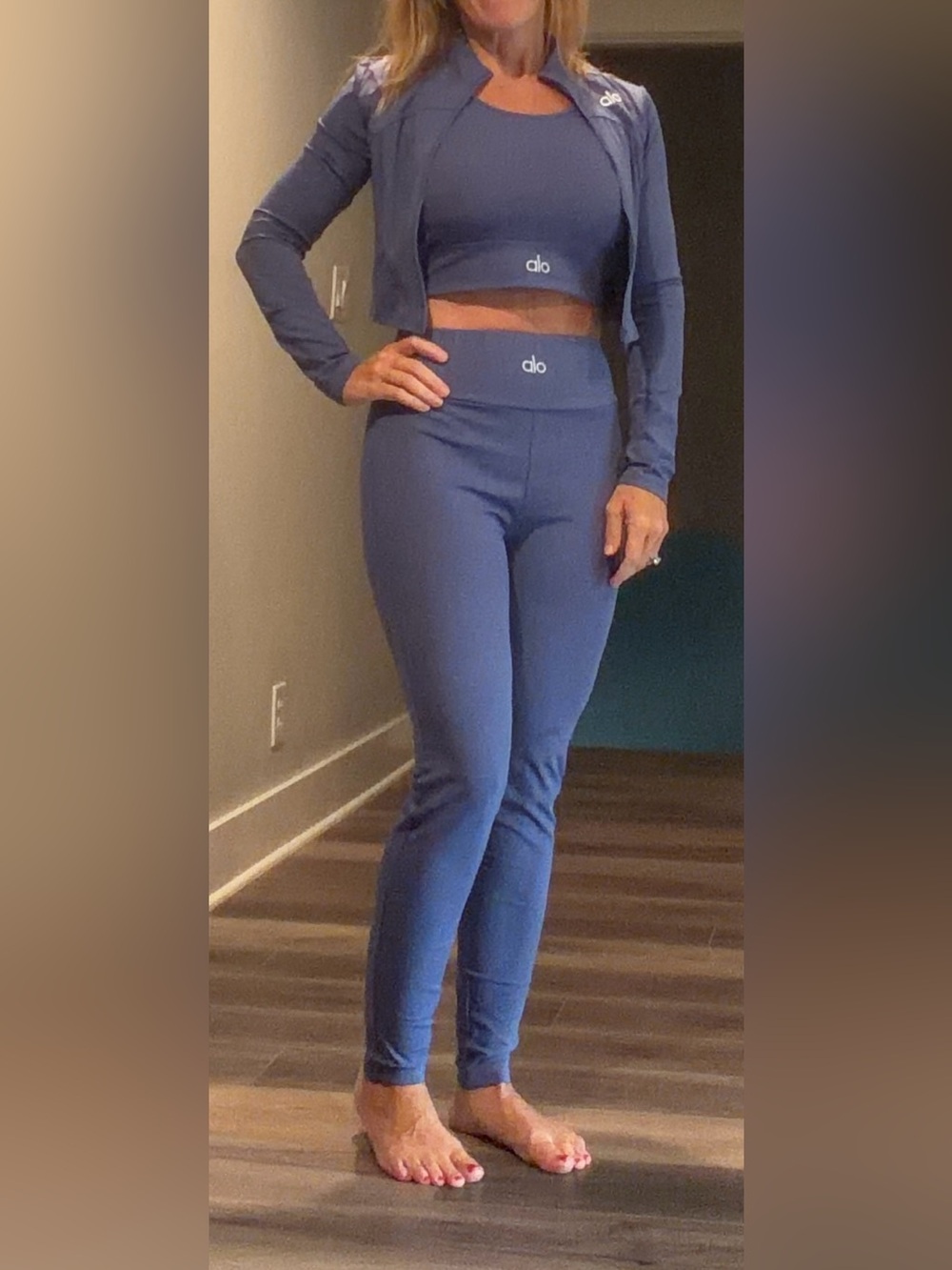 ALO Yoga Slate Blue High-Rise Leggings, Tank, & Jacket Size M
